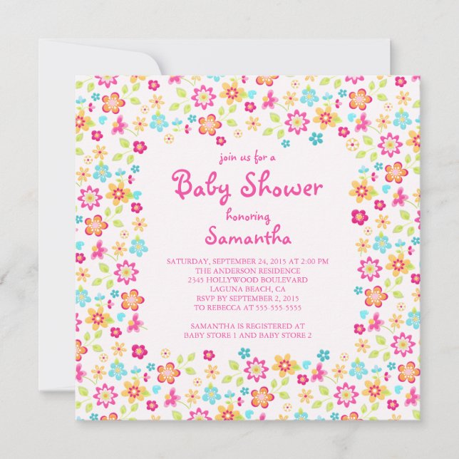 Fleurs colorées Dainty Baby Shower Invitations (Devant)