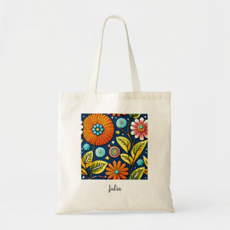 Fleurs colorées et Sac fourre-tout feuille vert