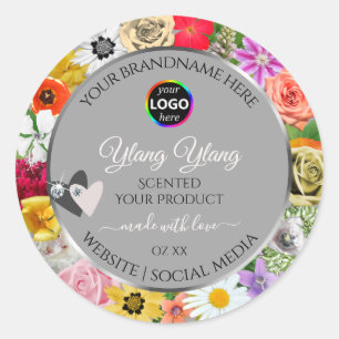 Fleurs colorées Gris Produits Coeurs Étiquette Log