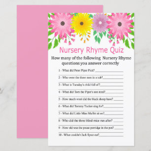 Fleurs colorées Nursery Rhyme Quiz baby shower
