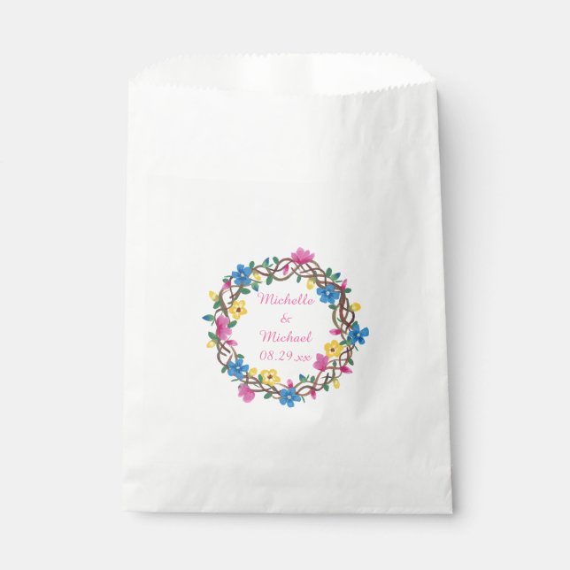 Fleurs colorées personnalisées Sacs de mariage fav (Devant)