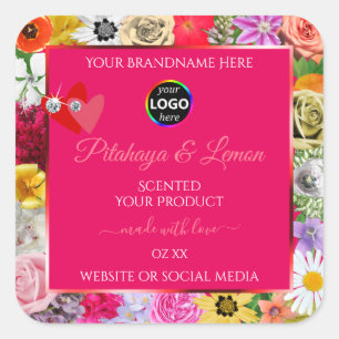 Fleurs colorées Pink Produit Coeurs Étiquette Logo