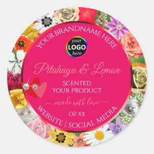 Fleurs colorées Pink Produit Coeurs Étiquette Logo