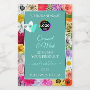 Fleurs colorées Turquoise Produit Étiquettes Coeur