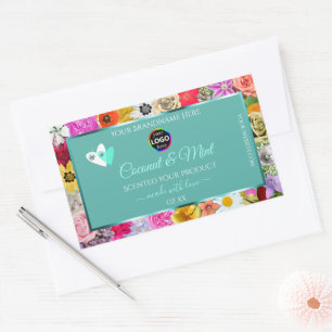 Fleurs colorées Turquoise Produit Étiquettes Coeur