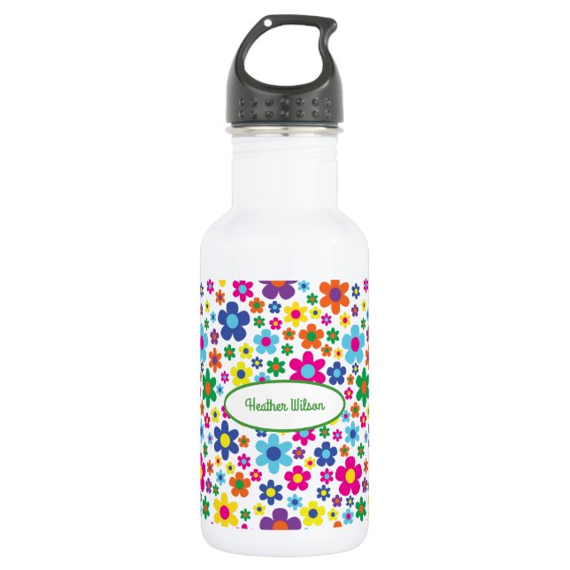 Fleurs Cute Kids Bouteille d'eau avec nom (Devant)