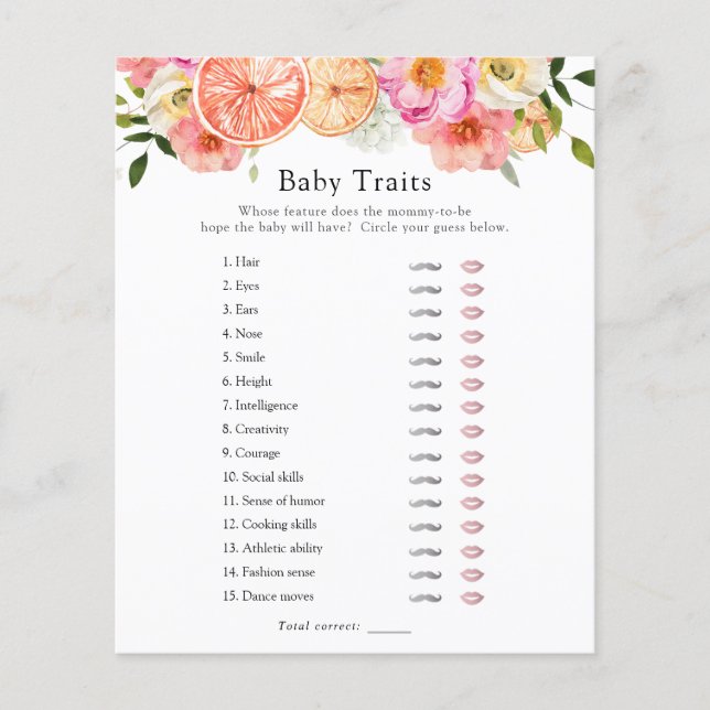 Fleurs d'agrumes roses Baby Traits Douche Jeu (Devant)