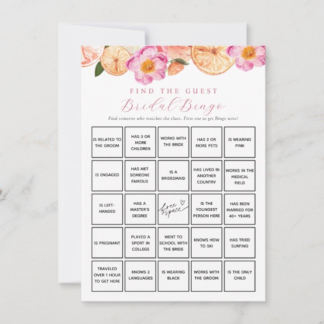 Fleurs d'agrumes Trouver Guest Bridal Bingo Carte  (Devant)