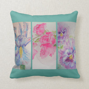Fleurs d'amour Aquarelle Florale Coussin Turquoise