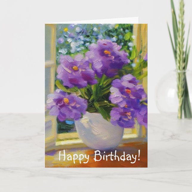 Fleurs Dans La Fenêtre Carte Anniversaire (Devant)