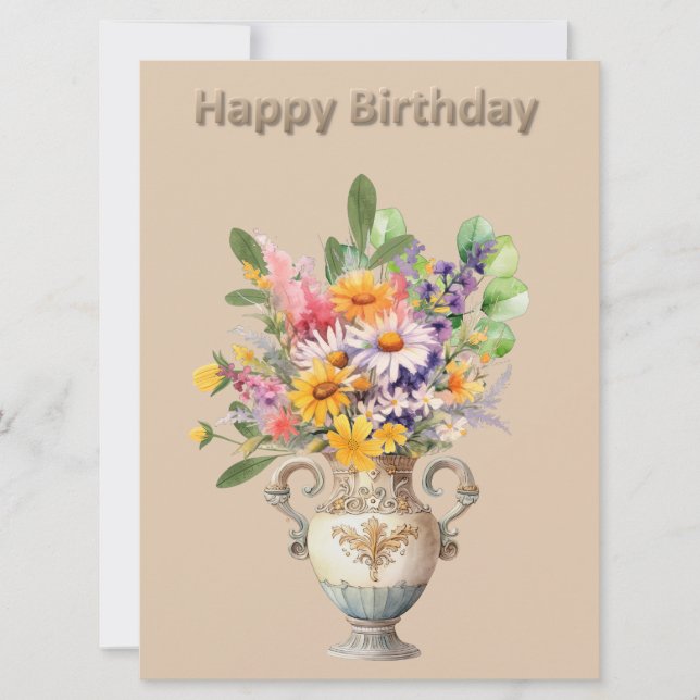 Fleurs dans Vase Carte Plat Anniversaire (Devant)