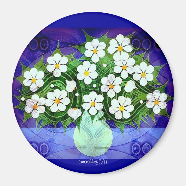 Fleurs Dans Vase Verte Au Magnet De Minuit (Devant)