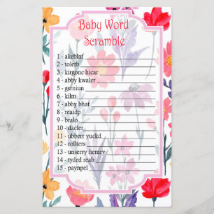 Fleurs d'aquarelle Baby mot scramble jeu