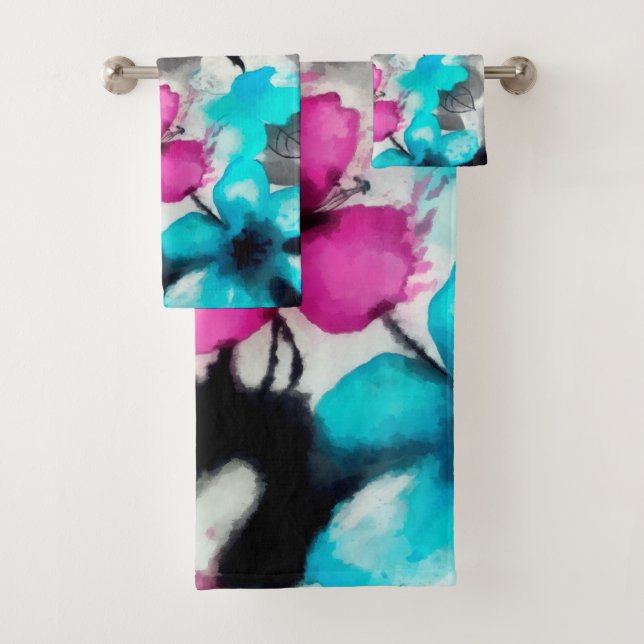 Fleurs d'aquarelle bleu rose blanc (En situation)