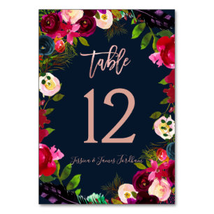 Fleurs d'aquarelle Burgundy Blush Numéro de table