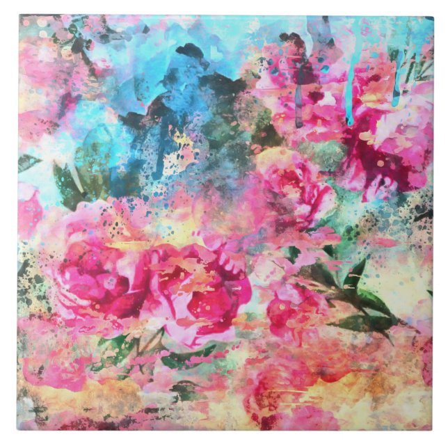 Fleurs d'aquarelle Carreaux de céramique (Devant)
