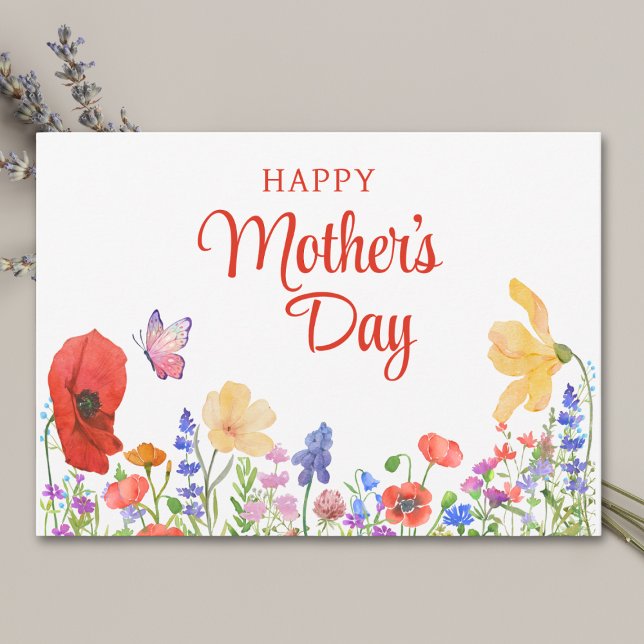 Fleurs d'aquarelle Carte à plat Fête des mères (Créateur téléchargé)