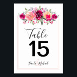 Fleurs d'aquarelle Cerise | Numéro de table rose<br><div class="desc">Couleurs rose pâle, rose cerise, rose fuchsia à rose marsala, cette aquarelle à motifs floraux est posée sur une double bordure rose - SUPPRIMEZ-la ou CHANGEZ de couleur! La carte de table imprime sur l'avant et l'arrière (recto double.) **REMARQUE : Ajoutez chaque numéro de table dont vous avez besoin à...</div>