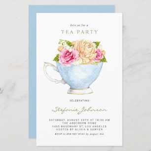 Fleurs d'aquarelle dans Teacup Tea Party Invitatio