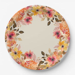 Fleurs d'aquarelle d'automne Assiette en papier