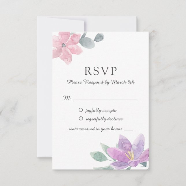 Fleurs d'aquarelle élégantes. Mariage floral RSVP (Devant)