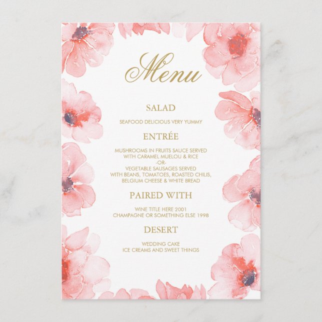 Fleurs d'aquarelle en bleu clair Menu élégant (Devant)