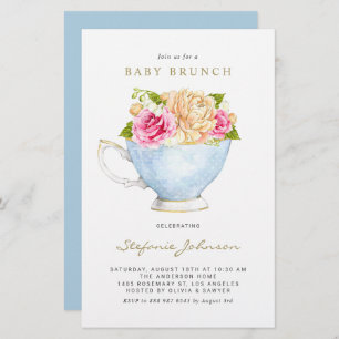 Fleurs d'aquarelle en Teacup Baby Brunch Invitatio