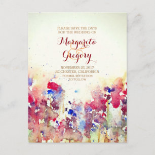 fleurs d'aquarelle enregistrer la date cartes post