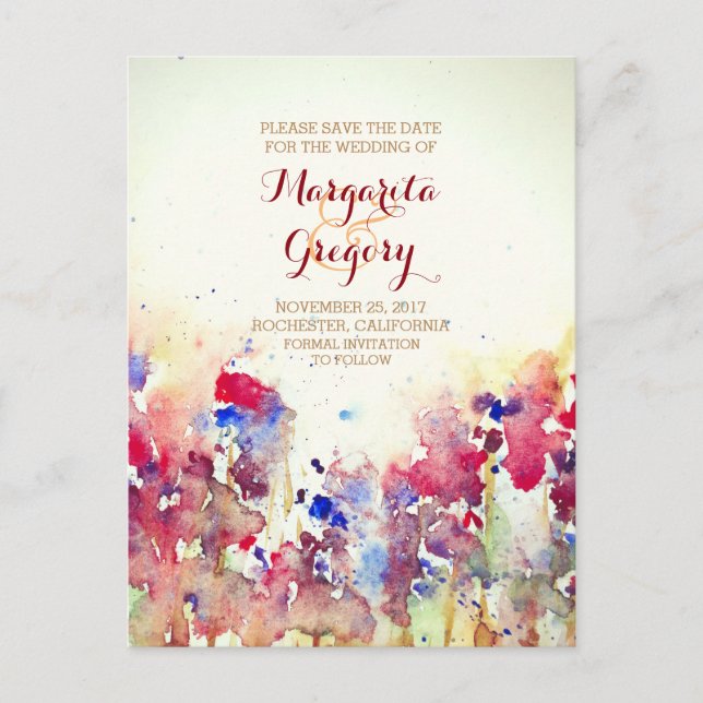 fleurs d'aquarelle enregistrer la date cartes post (Devant)