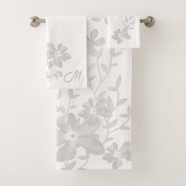 Fleurs d'aquarelle gris mou Monogrammé (En situation)