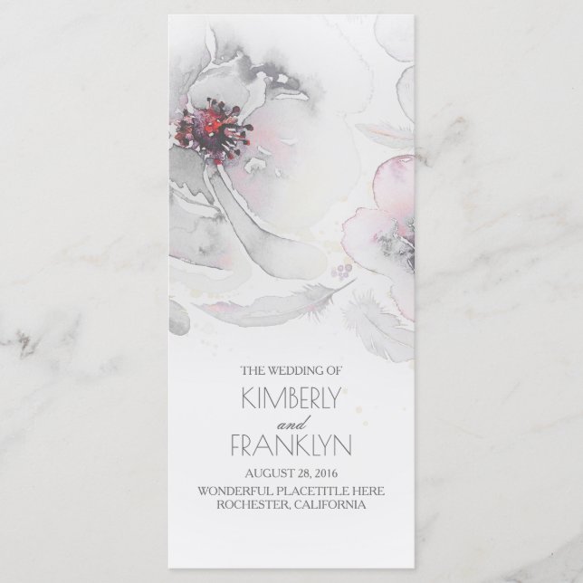 Fleurs d'aquarelle gris Programmes de mariage Boho (Devant)