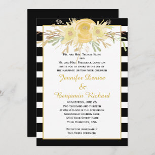 Fleurs d'aquarelle jaune Bandes noires Invitation