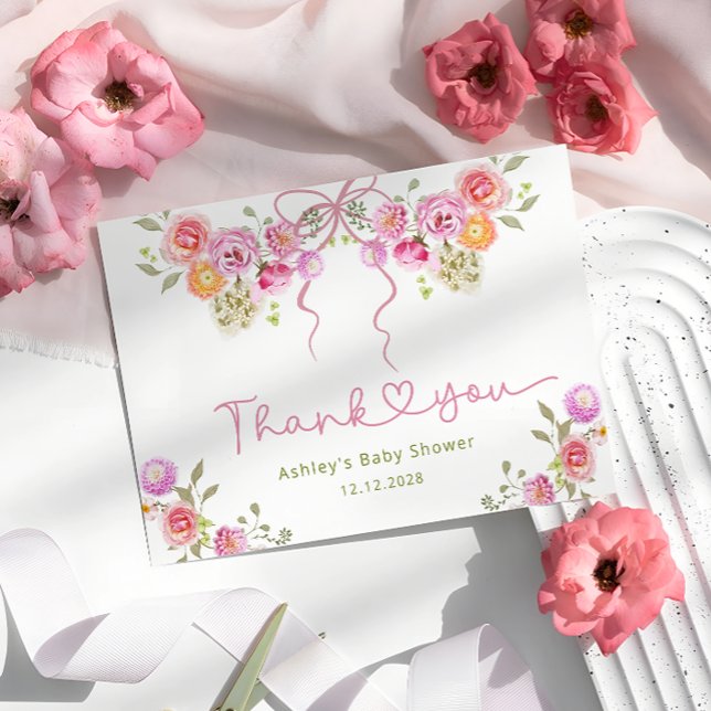 Fleurs d'aquarelle Merci Baby shower rose (Créateur téléchargé)