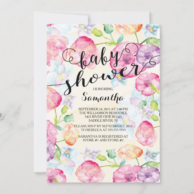 Fleurs d'aquarelle modernes Invitation Baby shower (Devant)