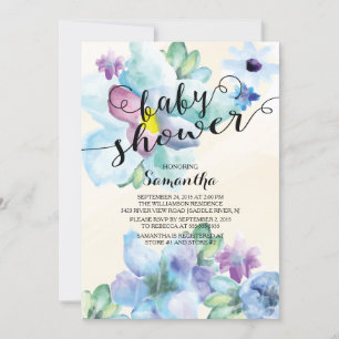 Fleurs d'aquarelle modernes Invitation Baby shower