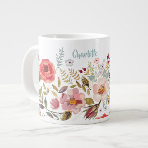 Fleurs d'aquarelle Mug Jumbo personnalisé