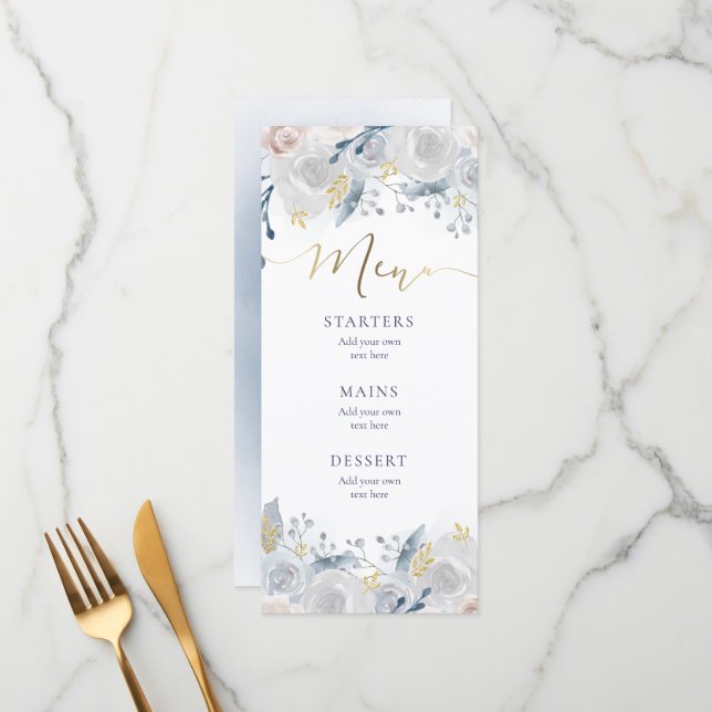 fleurs d'aquarelle pâle Menu mariage (Devant/Arrière en situation)