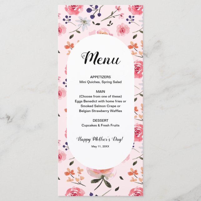 Fleurs d'aquarelle printanière Menu Fête des mères (Devant)