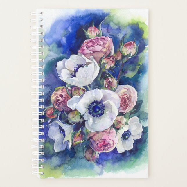 Fleurs d'aquarelle rose anémone flux d'illustratio (Devant)