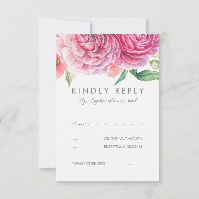 Fleurs d'aquarelle rose Mariage élégant RSVP (Devant)