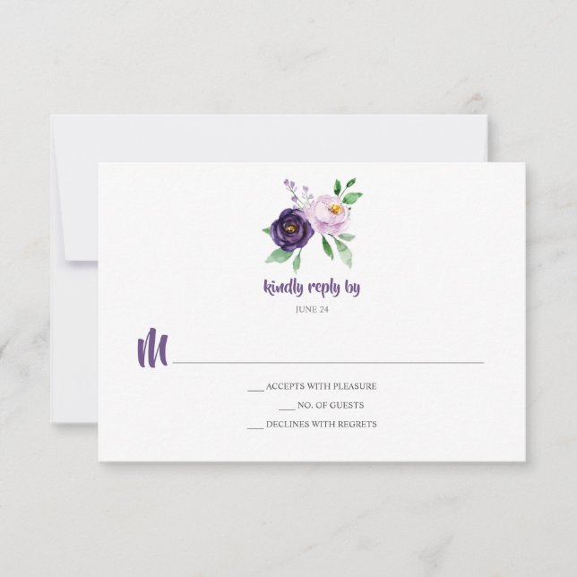 Fleurs d'aquarelle simple Lavande violet RSVP (Devant)