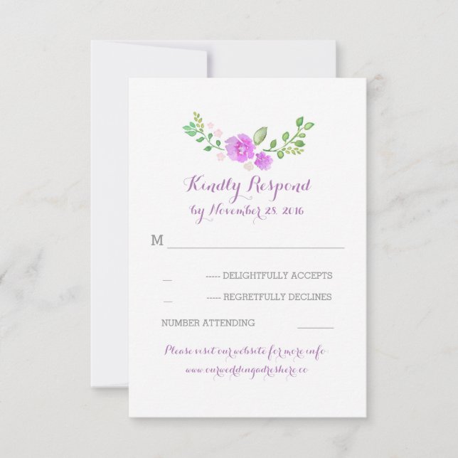 fleurs d'aquarelle violette mariage cartes RSVP (Devant)