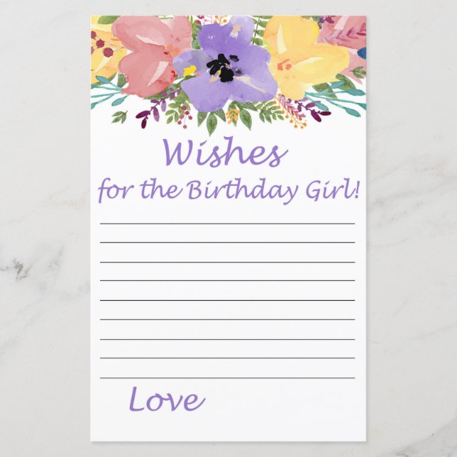 Fleurs d'aquarelle Voeux pour la fille d'anniversa (Devant)