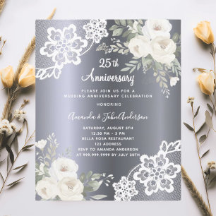 Fleurs d'argent 25e anniversaire mariage invitatio