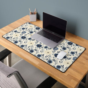 Fleurs d'art populaire vintage bleu marine beige