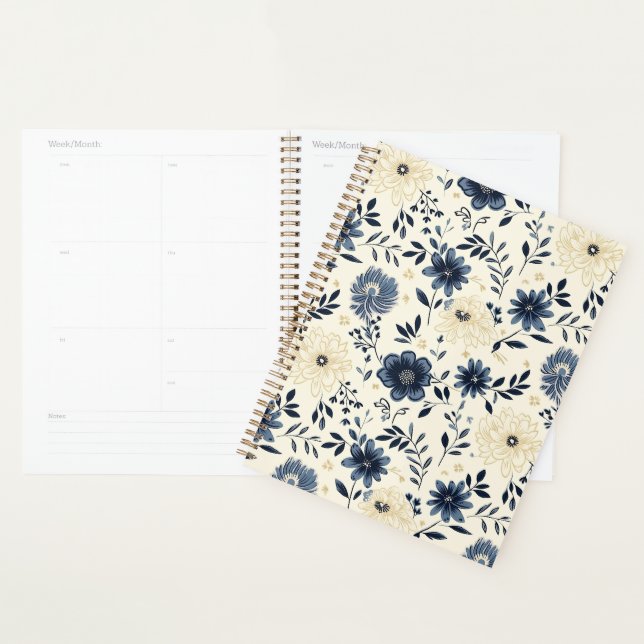 Fleurs d'art populaire vintage bleu marine beige (Devant avec enveloppe)