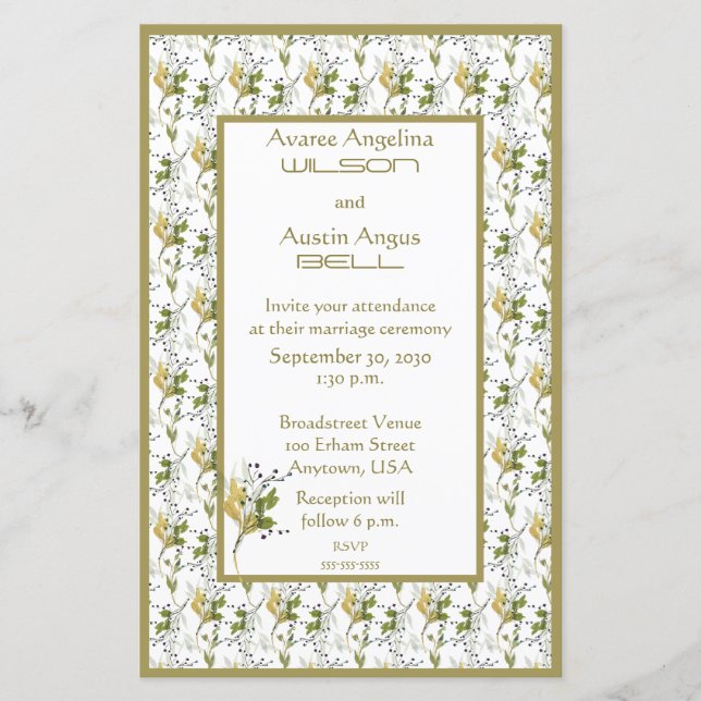 Fleurs d'automne et Faire-part de mariage Feuille (Devant)