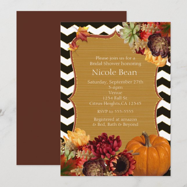 Fleurs d'automne et invitations Black Gold citroui (Devant / Derrière)