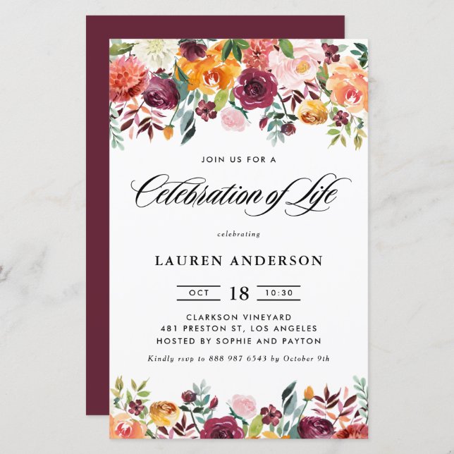 Fleurs d'automne Garland Célébration de l'Invitati (Devant / Derrière)