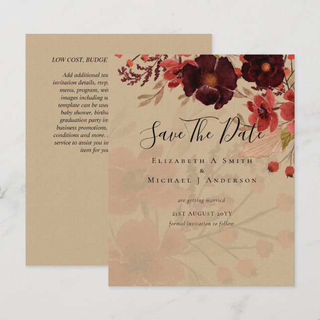 Fleurs d'automne SAVE THE DATE Terracotta Bourgogn (Devant / Derrière)